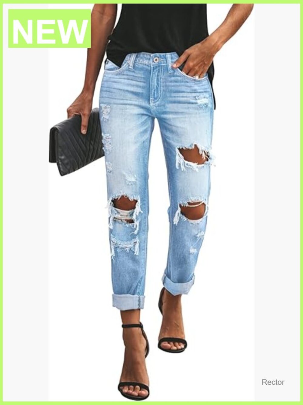 Ripped Mid Rise Boyfriend Jeans Loose Fit Distressed Stretchy Denim Pants